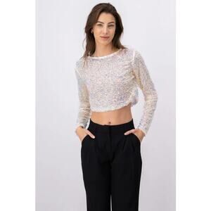Touch Me Sequin semi sheer long sleeve blouse Medium Shimmer Glam Disco Festival